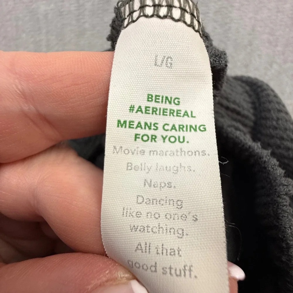 Aerie Women Charcoal Grey Waffle Knit Cargo Jogger Lounge Pants Size Large